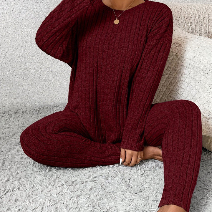 Women's Casual Commuting Outfit Long-Length Set Ribbed Texture