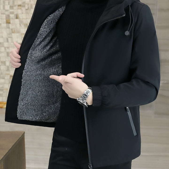 Men's Fleece Jacket Windproof Zip-Up Hooded Coat Winter Outerwear