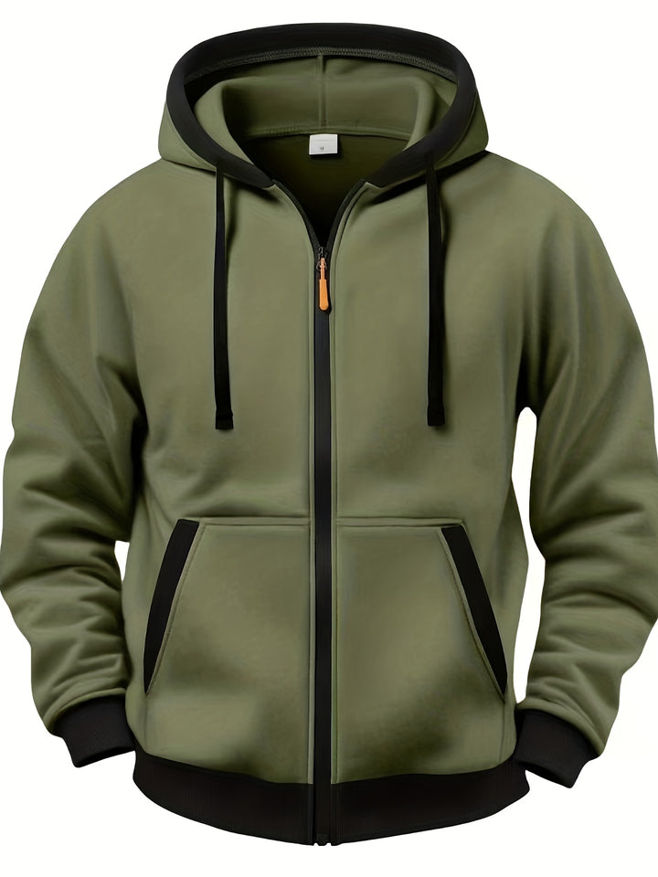 Men's Casual Color Block Hoodie with Zipper Closure Long Sleeve Sweatshirt