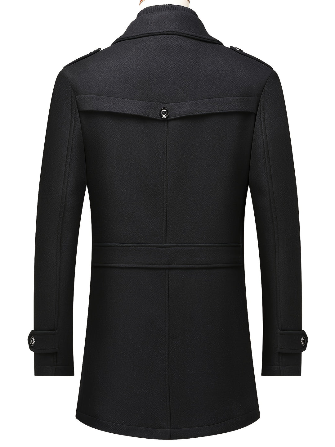 Men's Stand Collar Fleece Blend Pea Coat Single Breasted Overcoat