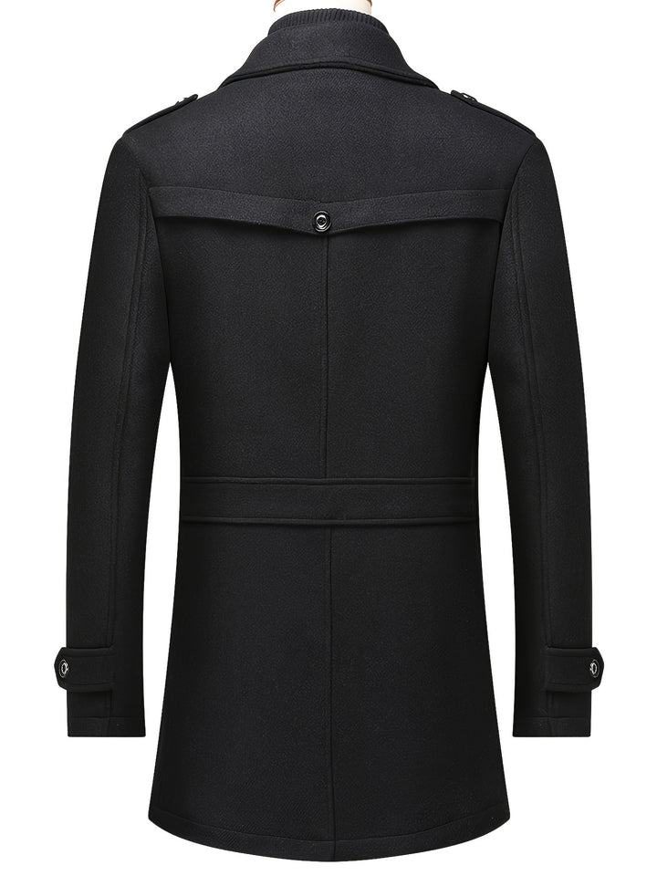 Men's Stand Collar Fleece Blend Pea Coat Single Breasted Overcoat