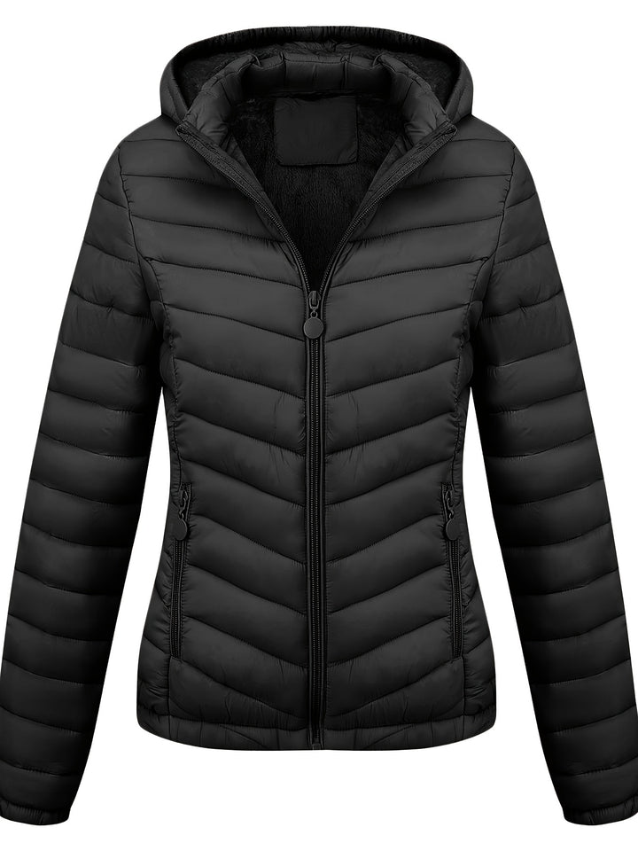 Women's Hooded Padded Coat with Pockets for Autumn Winter Fashion