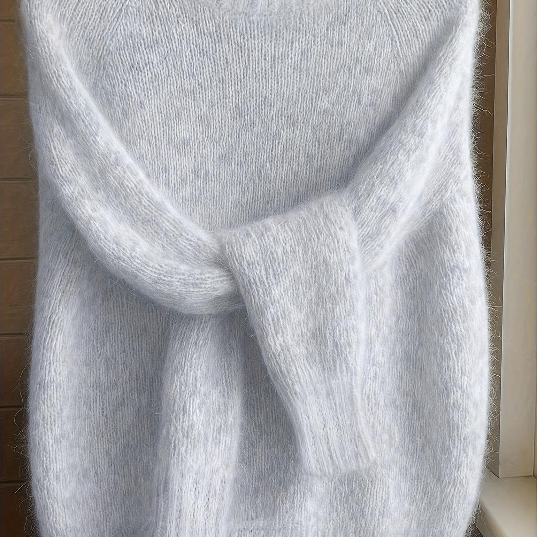 Women's Mohair Blend Sweater with Raglan Sleeve and Drop Shoulder Design