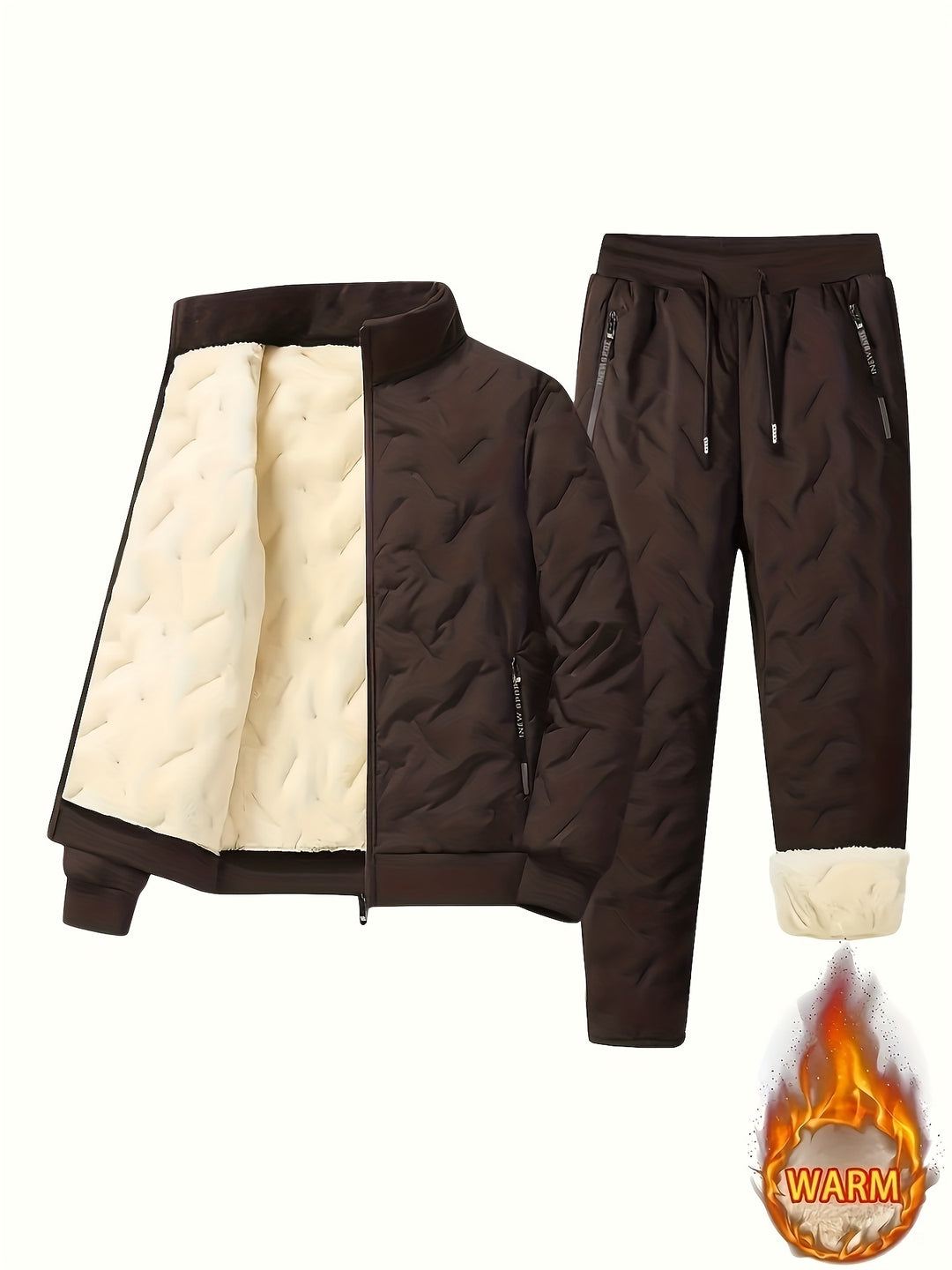 Men's Casual Two-Piece Fleece-Lined Jacket and Pants Set