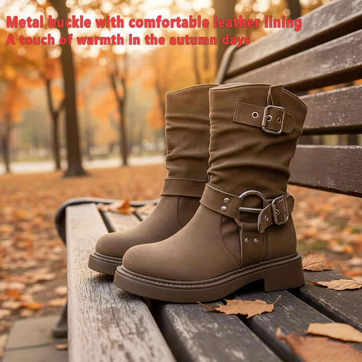 Women's Cowboy Boots Mid-Calf Knee-High Square-Toe Riding Boots