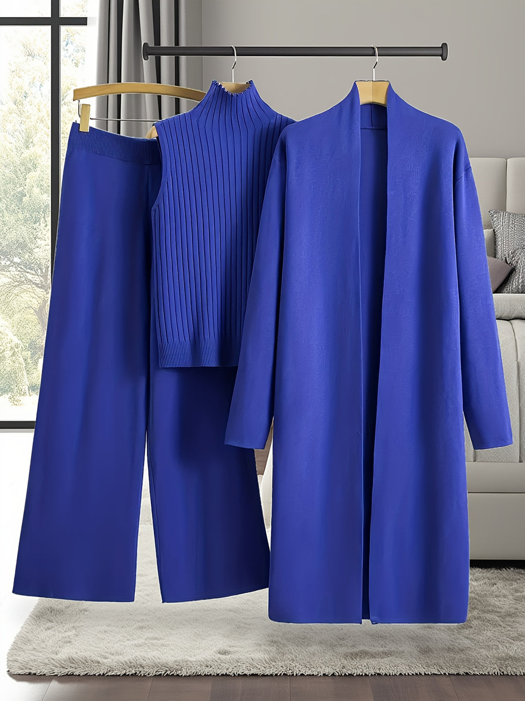 Women’s Loose Fashionable Three-Piece Set with Wide-Leg Pants, Cardigan, Vest