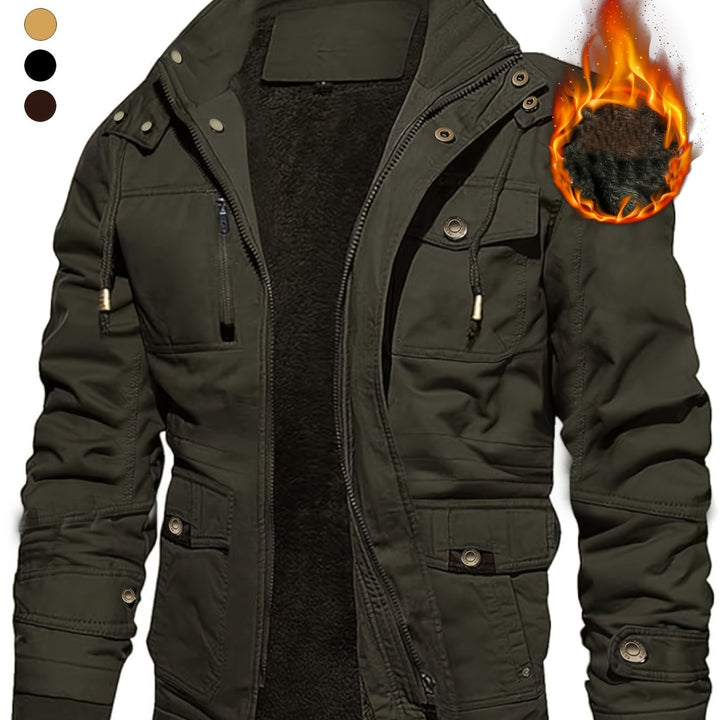 Men's Mid-Length Heavyweight Jacket with Detachable Hood and Pockets