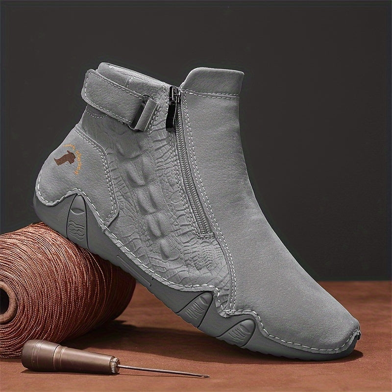 Men's Fashion Zippered Slip-on Mid-top Rubber Sole Outdoor Boots
