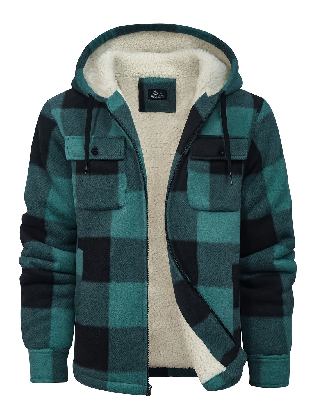 Men's Heavyweight Fleece Full Zip Hooded Plaid Shirt Jacket