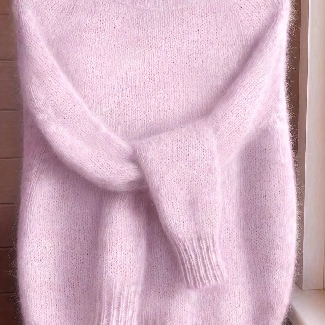 Women's Mohair Blend Sweater with Raglan Sleeve and Drop Shoulder Design