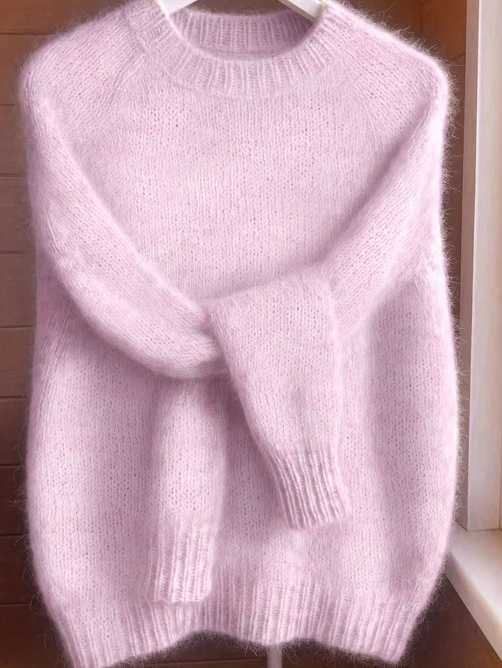 Women's Mohair Blend Sweater with Raglan Sleeve and Drop Shoulder Design