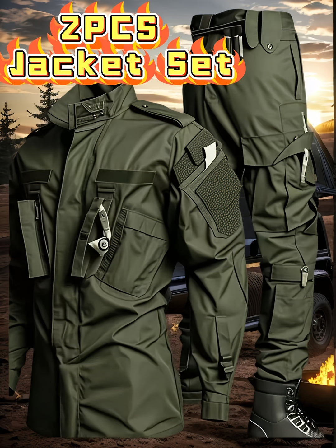 Men's Tactical Cargo Pants and Outdoor Jacket Set 2-Pack