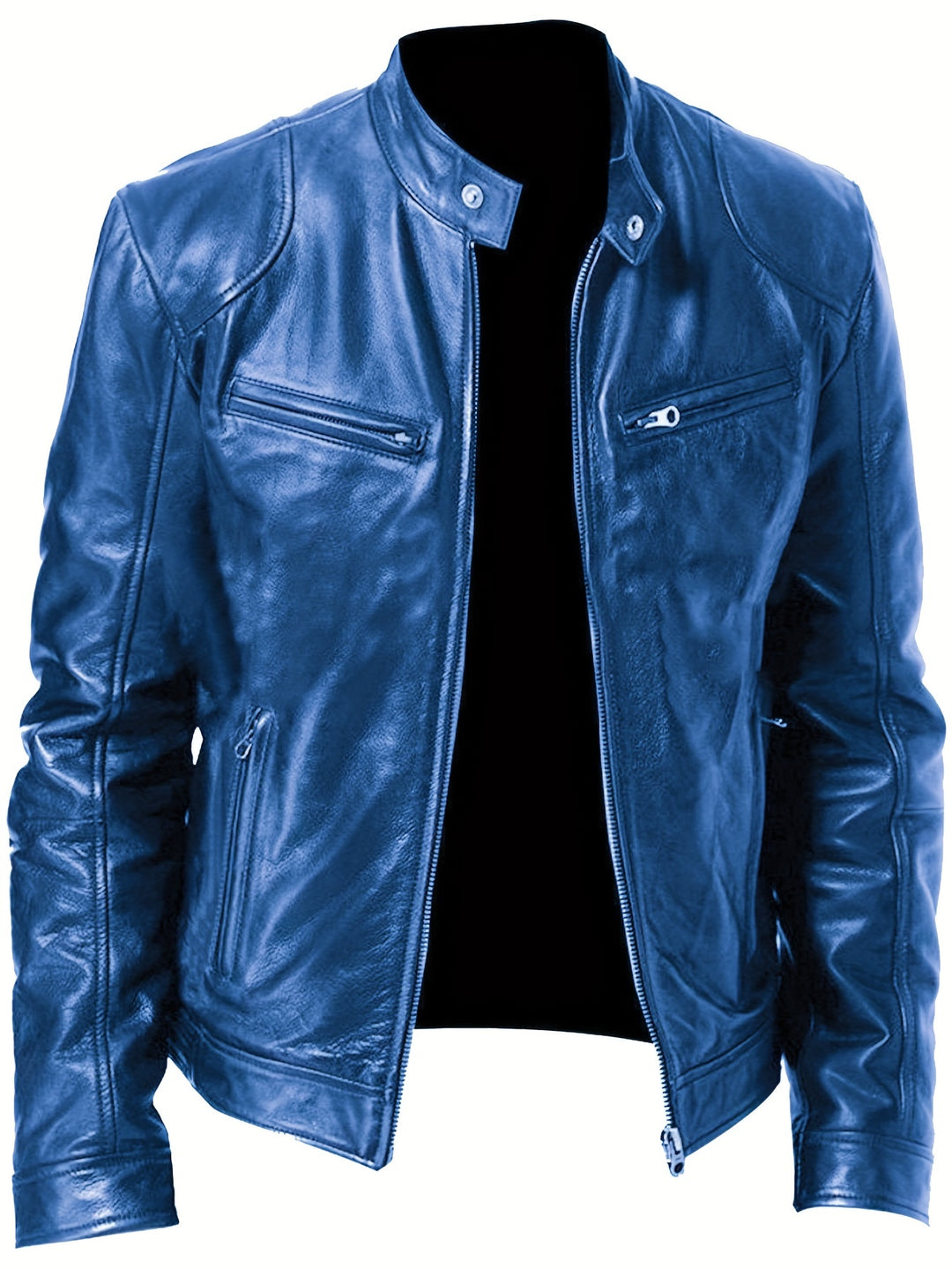 Men's Zip-Up Cardigan Multi-Pocket Motorcycle Jacket Leather Coat