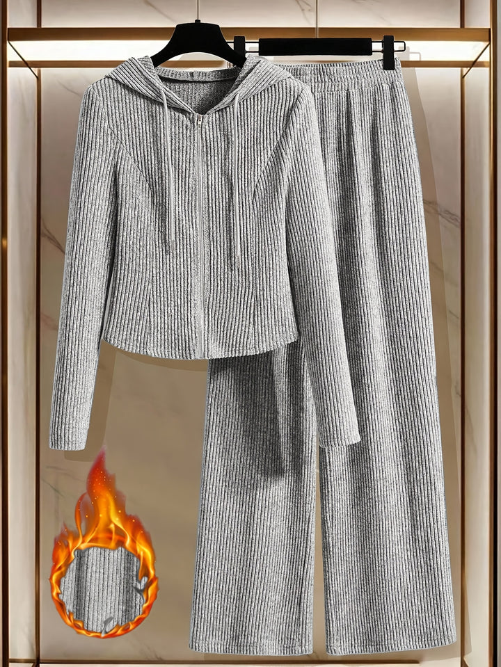Elegant Women's Hooded Long Sleeve Top and Pants Set