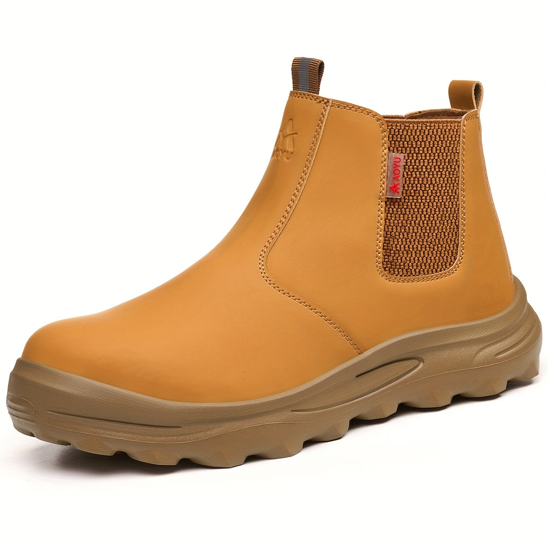 Men's Work Boots Slip-On Construction Sneakers Rubber Sole Round Toe