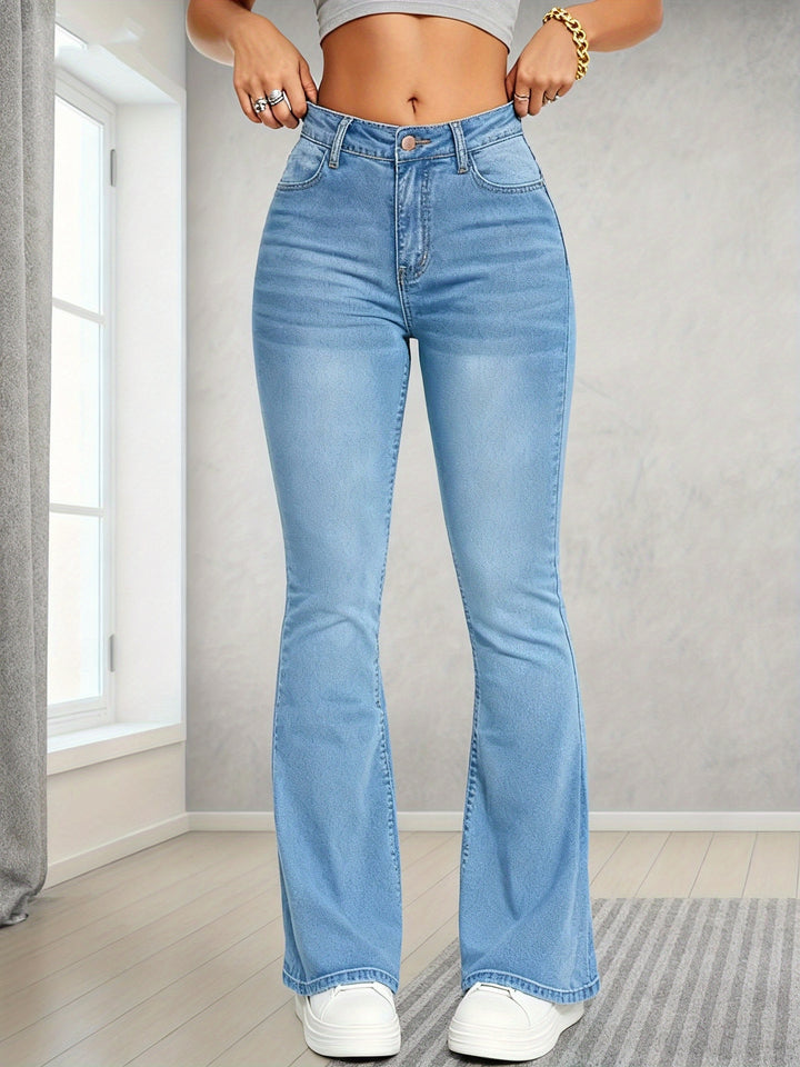 Women's Flared Slim-Fit Jeans Fashionable Denim Trousers