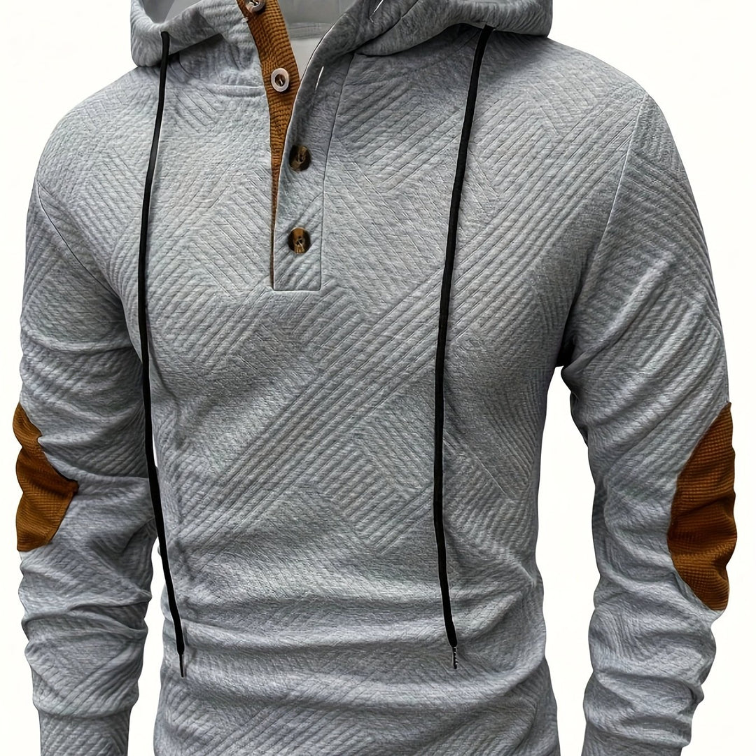 Men's Casual Hooded Sweatshirt with Color-Blocking Design