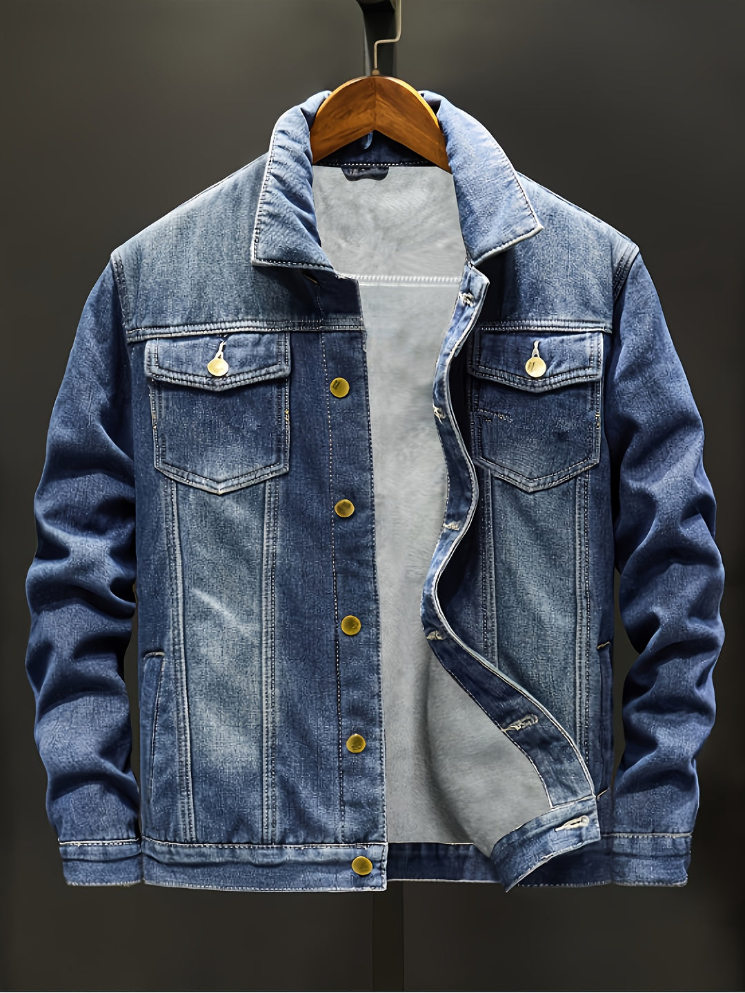 Men's Fleece-Lined Loose-Fit Denim Jacket