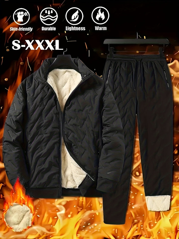 Men's Casual Two-Piece Fleece-Lined Jacket and Pants Set