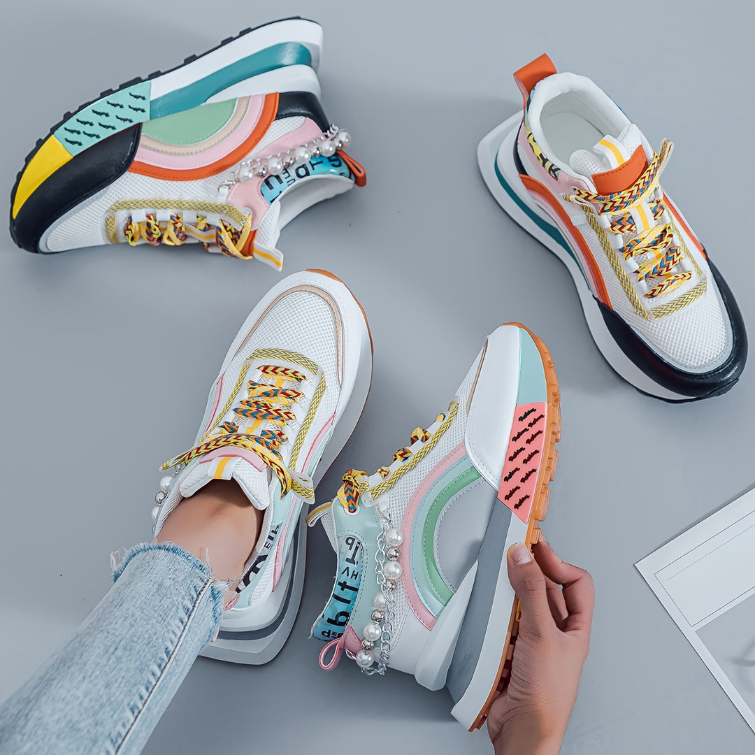 Women's Mid-Top Lace-Up Sneakers Casual Sports Shoes
