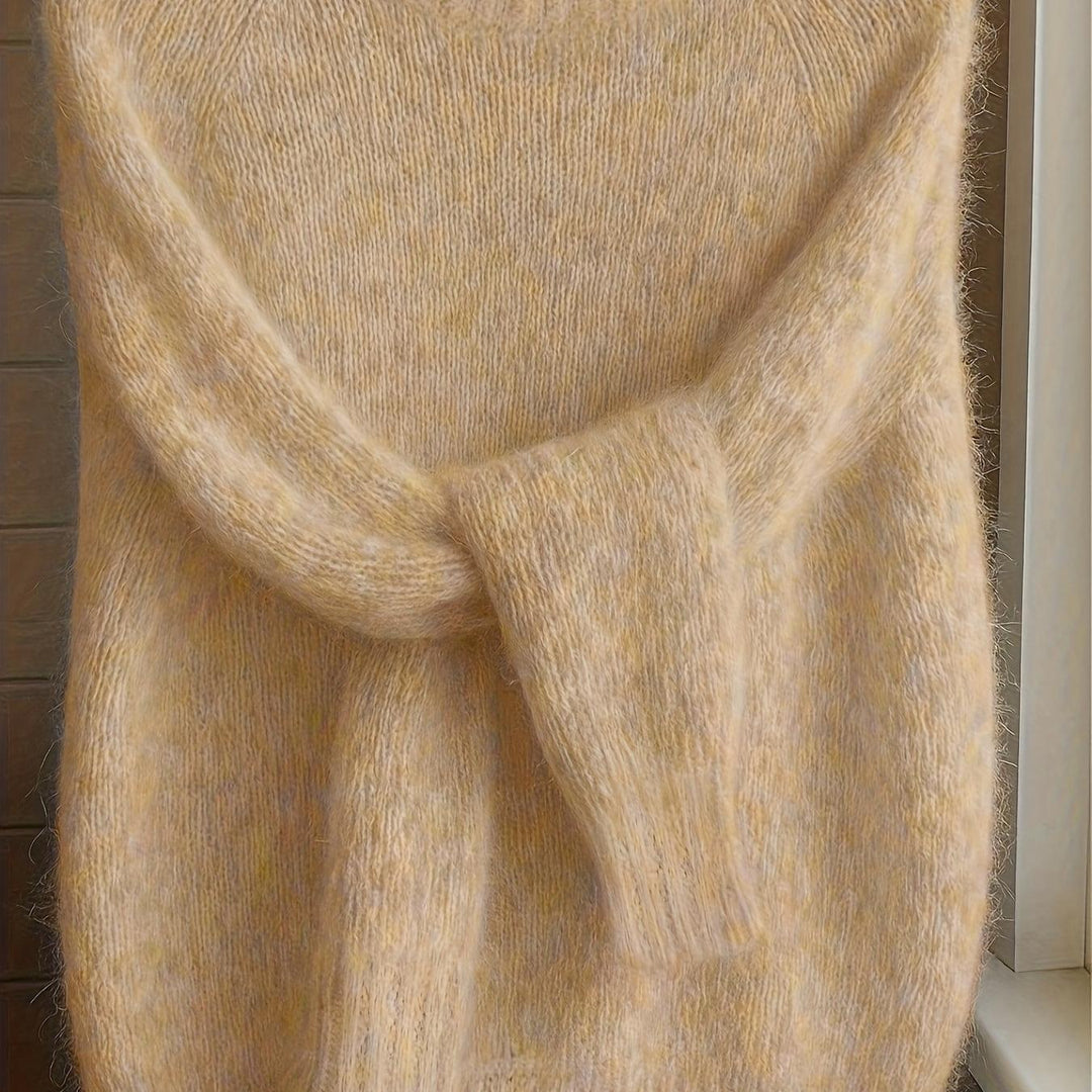 Women's Mohair Blend Sweater with Raglan Sleeve and Drop Shoulder Design