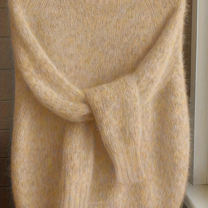 Women's Mohair Blend Sweater with Raglan Sleeve and Drop Shoulder Design