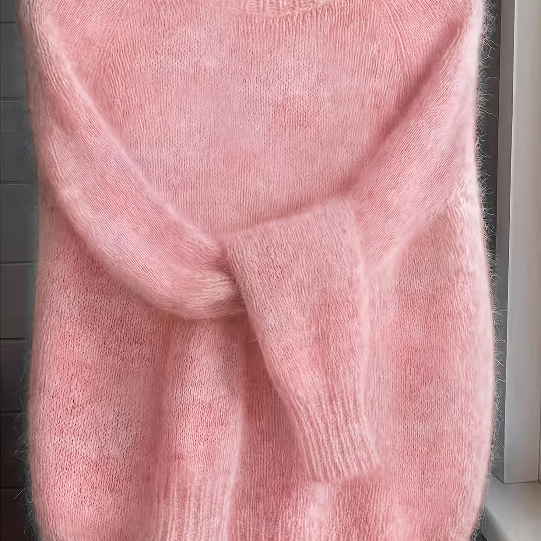 Women's Mohair Blend Sweater with Raglan Sleeve and Drop Shoulder Design