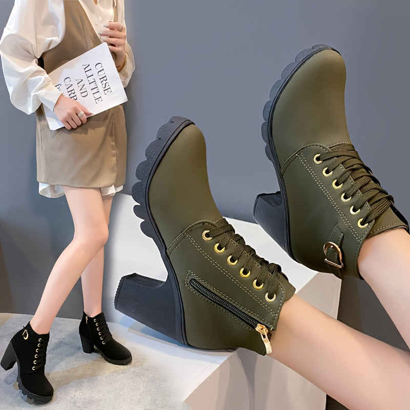 Women's Winter Ankle Boots Thick Sole High Heel Faux Fur Lined