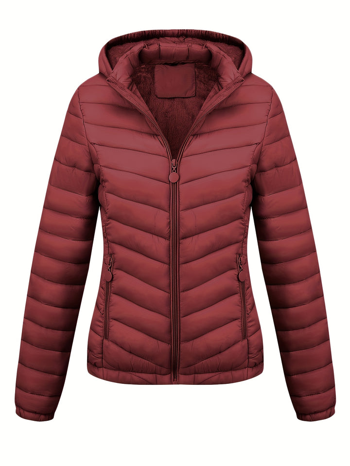 Women's Hooded Padded Coat with Pockets for Autumn Winter Fashion