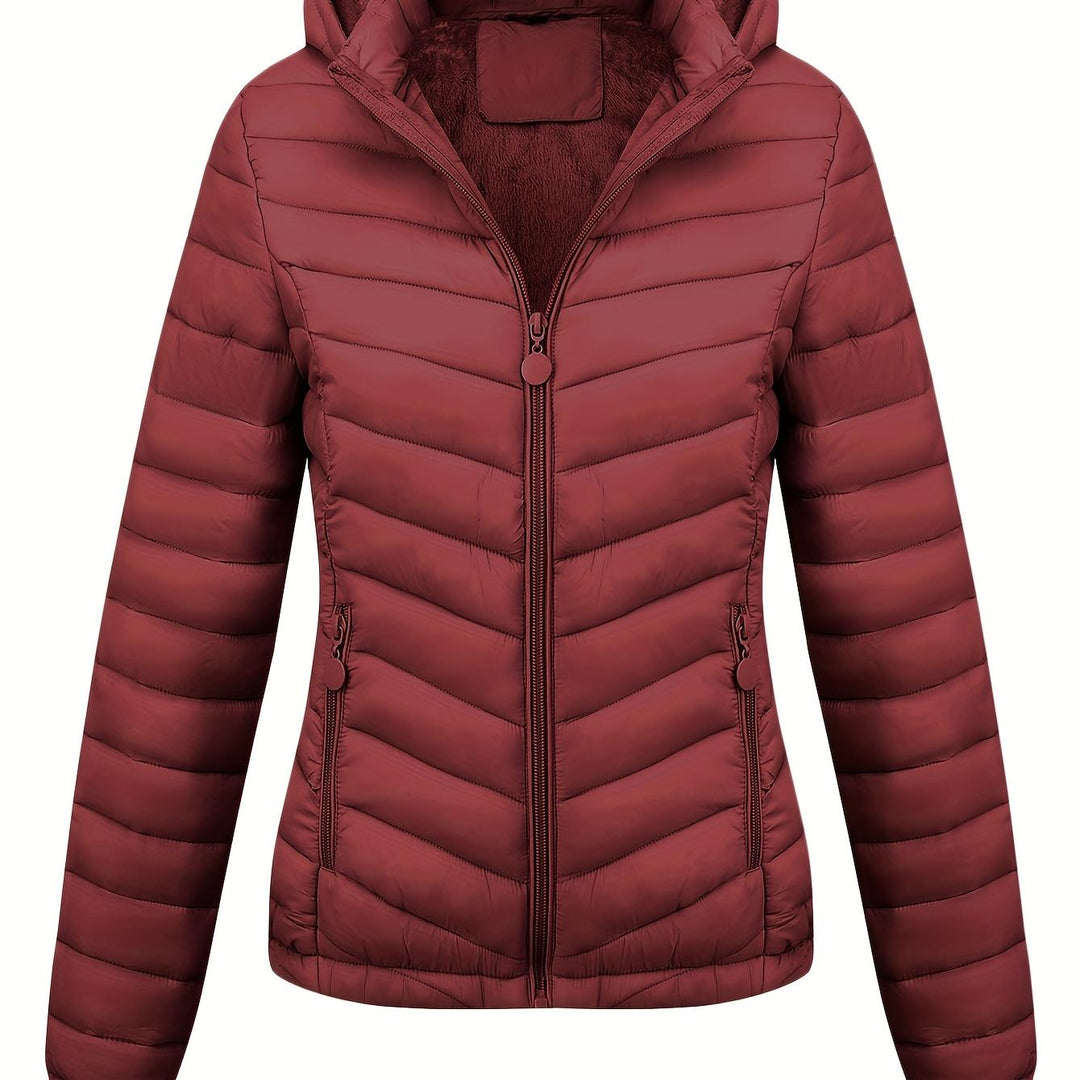 Women's Hooded Padded Coat with Pockets for Autumn Winter Fashion