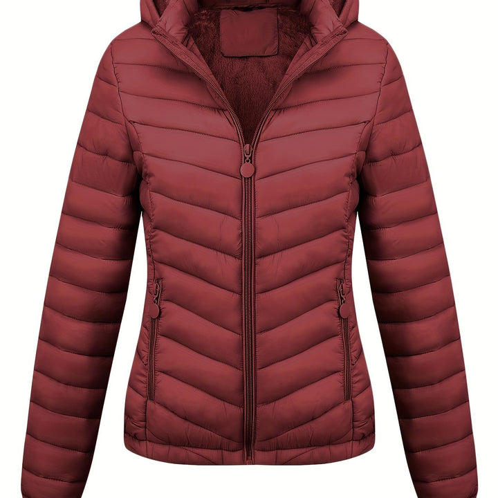 Women's Hooded Padded Coat with Pockets for Autumn Winter Fashion
