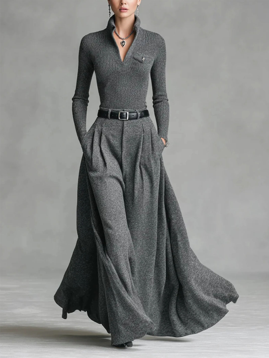 Women's Top and Wide Leg Long Skirt Fashion Outfit