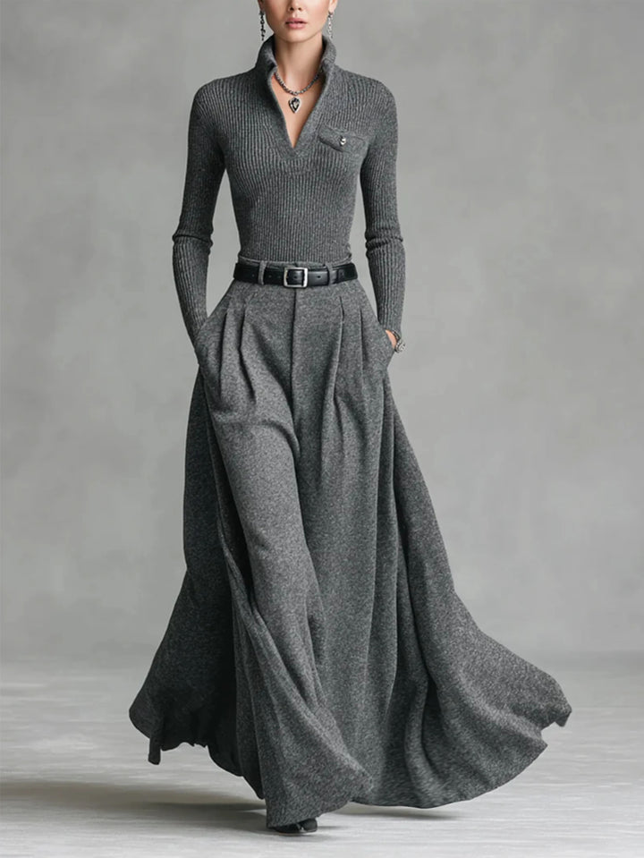 Women's Top and Wide Leg Long Skirt Fashion Outfit