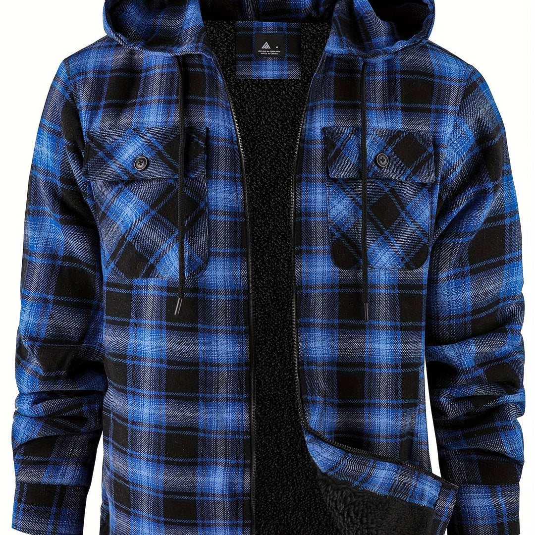 Men's Heavyweight Fleece Full Zip Hooded Plaid Shirt Jacket