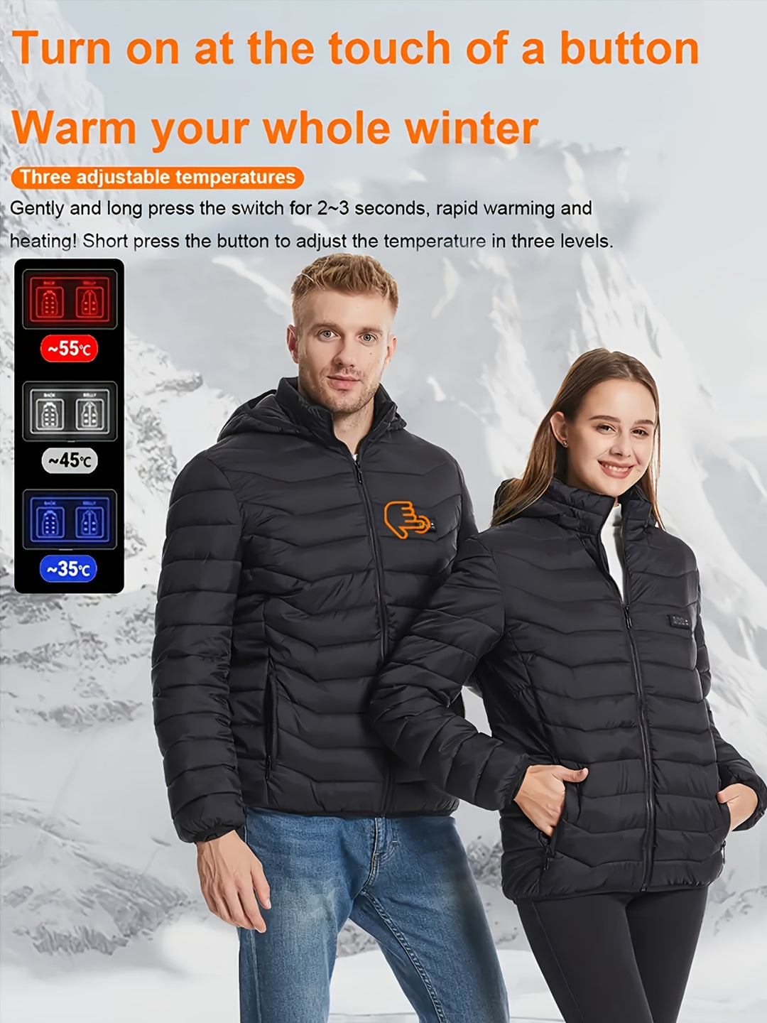 Heated Jacket with 24 Heating Zones and USB Power Full-Zip Coat