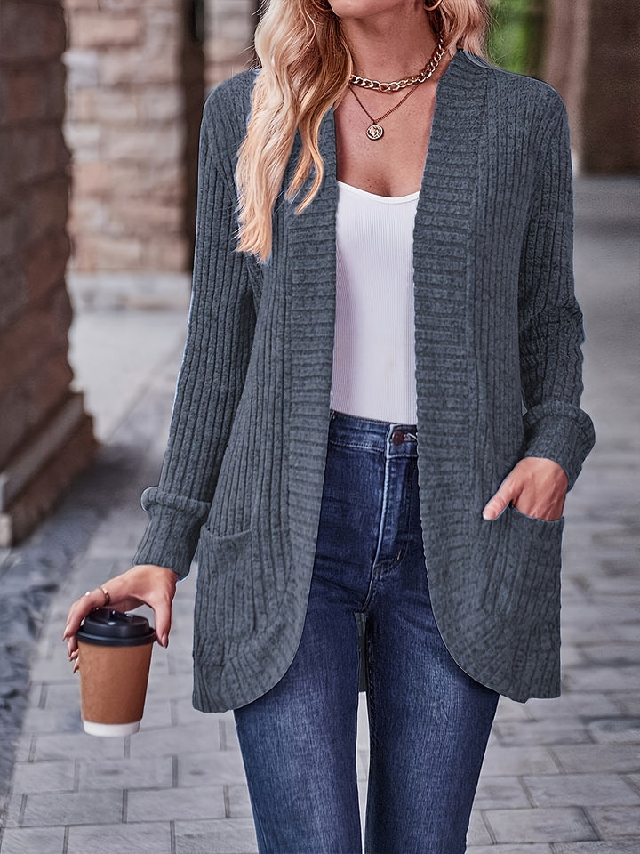 Elegant Loose Casual Long Sleeve Blouse with Pocket Splicing