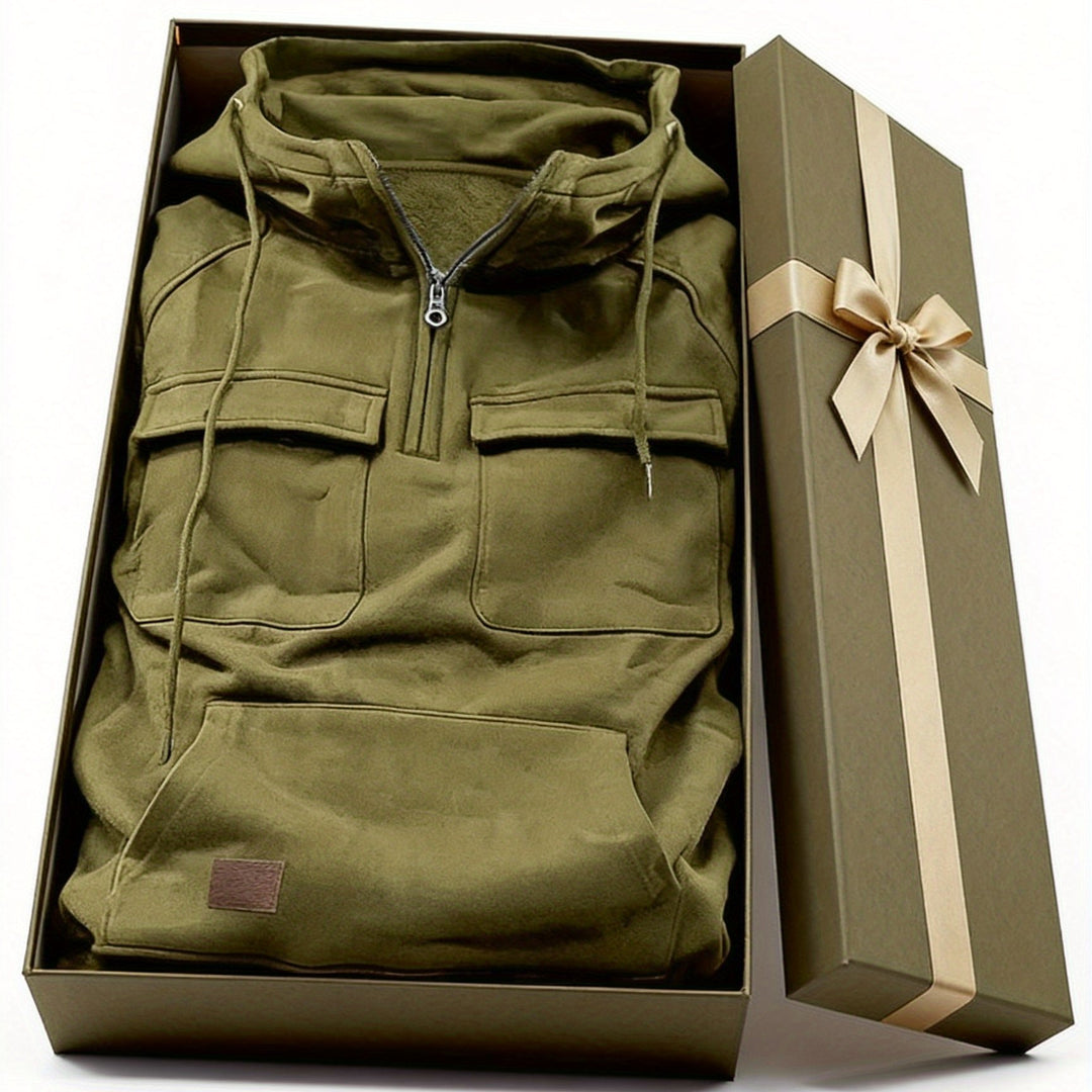 Men's Quarter Zip Hoodie Loose Fit Multi Pocket Sports Tactical