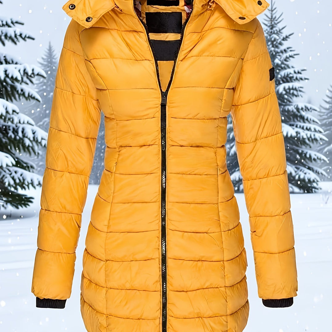 Hooded Zip-Up Midi Coat for Women Winter Jacket Outerwear