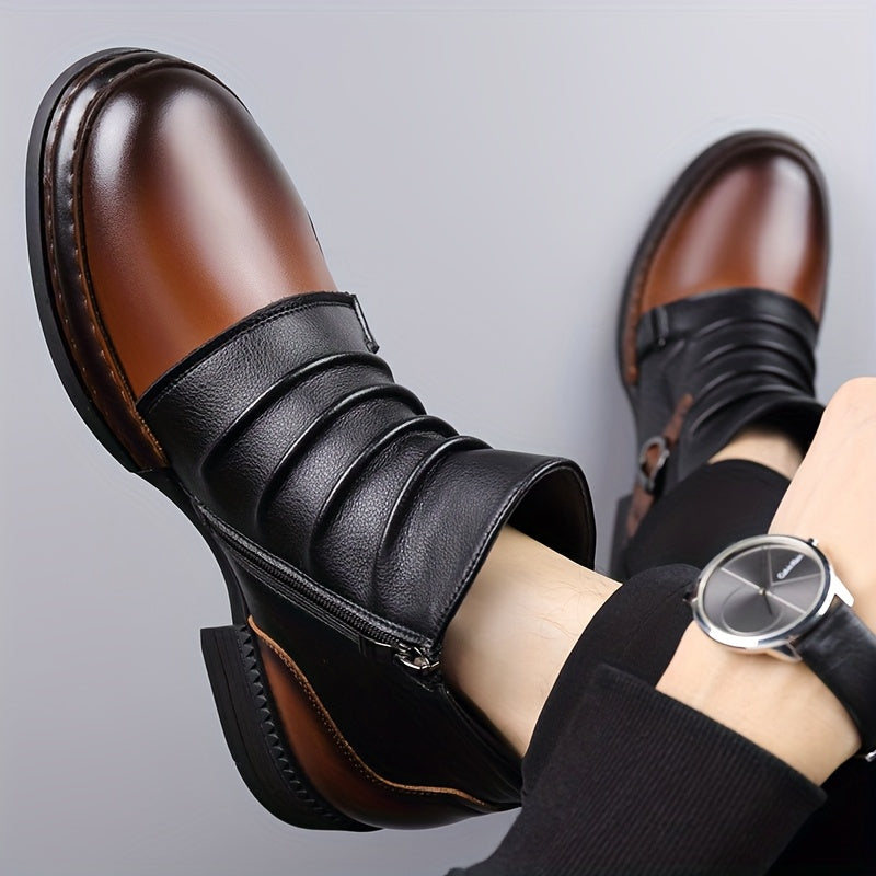 British Vintage Biker Boots with Side Zipper for Men