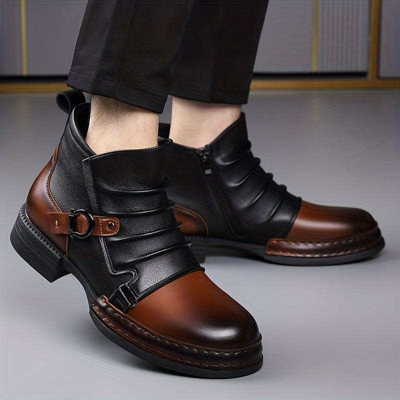 British Vintage Biker Boots with Side Zipper for Men