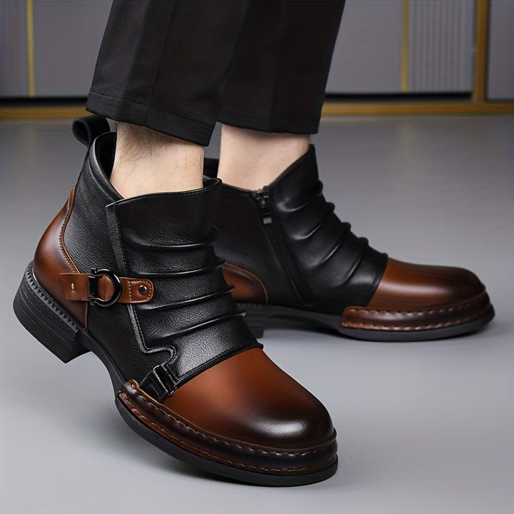 British Vintage Biker Boots with Side Zipper for Men