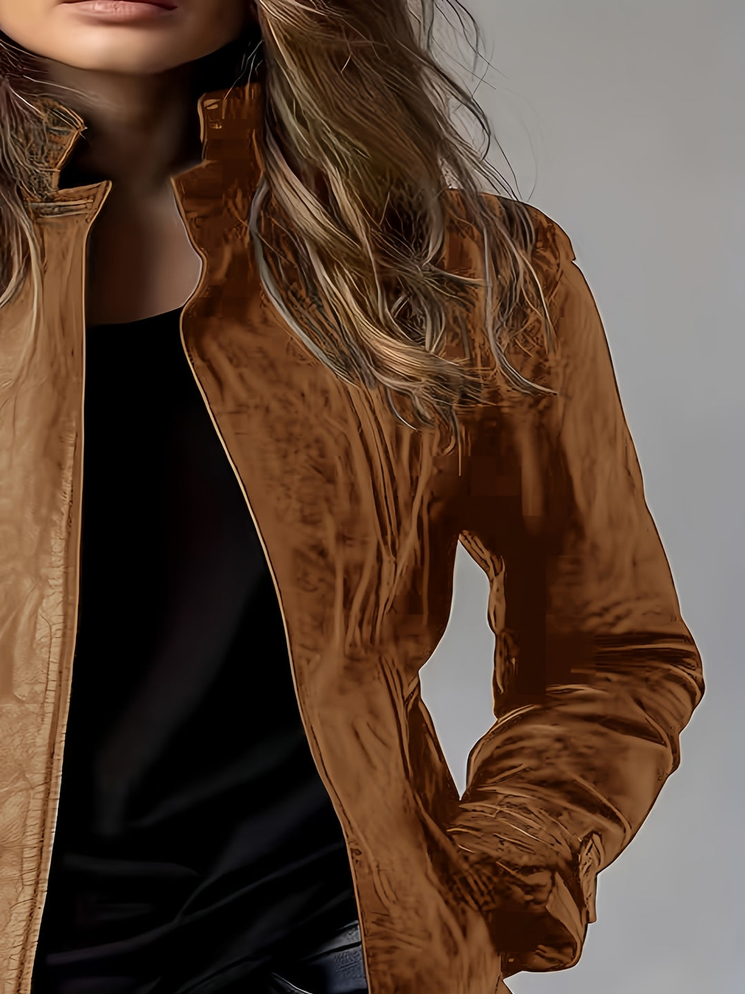 Women's Retro Motorcycle Jacket Elegant Vintage Blazer Mid-Length Coat