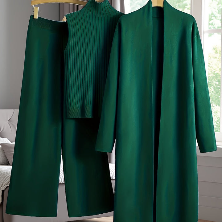 Women’s Loose Fashionable Three-Piece Set with Wide-Leg Pants, Cardigan, Vest
