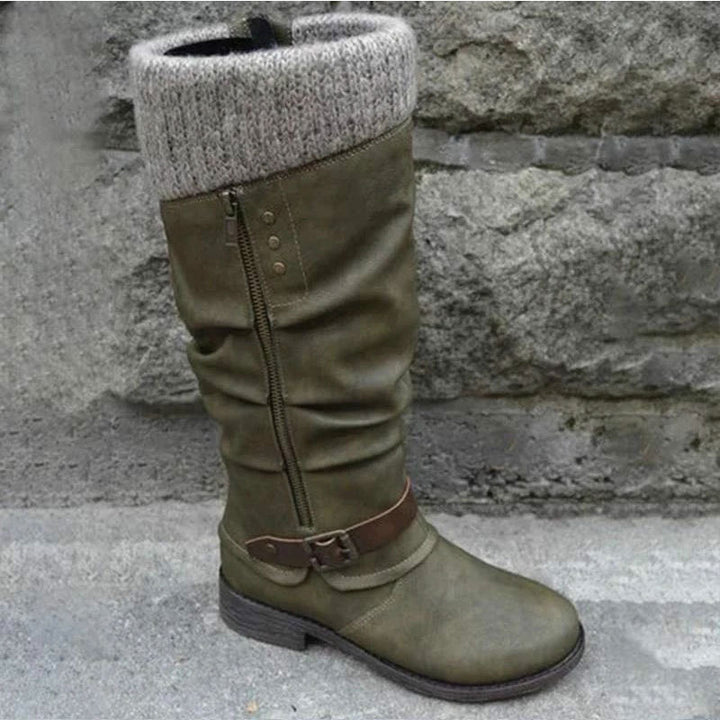 Women's Mid-calf Riding Boots with Chunky Heels and Fleece Lining