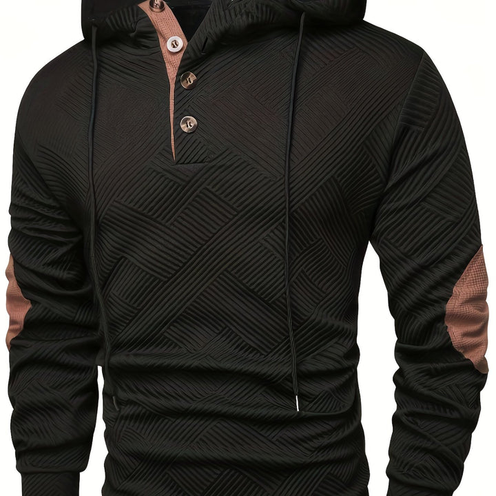 Men's Casual Hooded Sweatshirt with Color-Blocking Design
