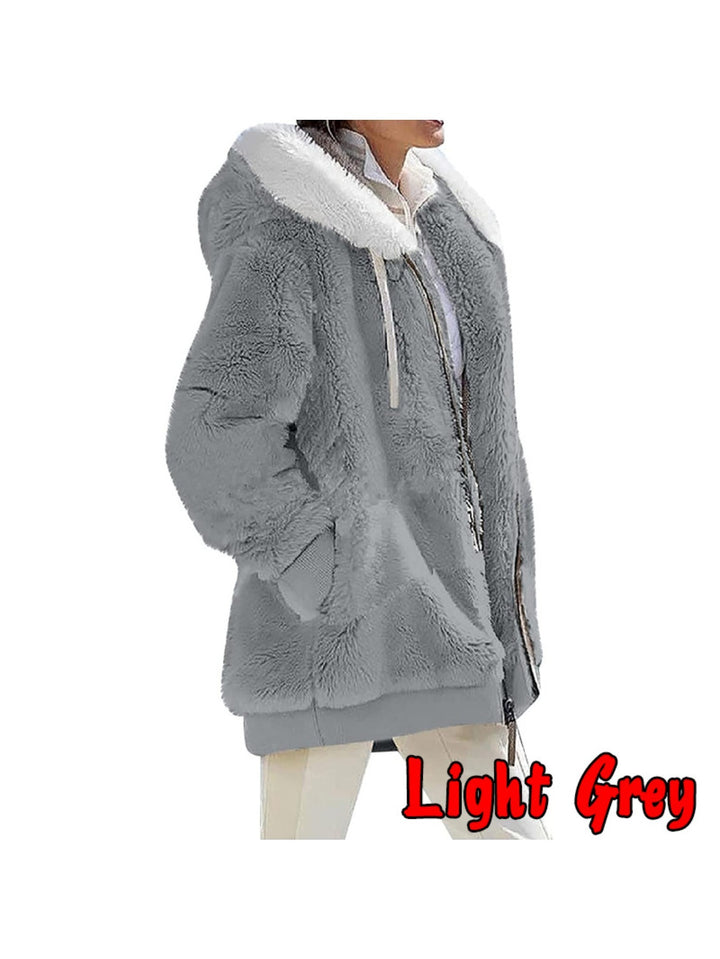 Women's Loose Sports Zipper Hooded Jacket Autumn Winter