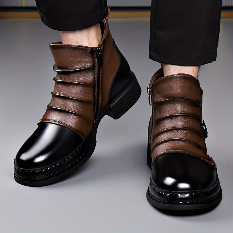 British Vintage Biker Boots with Side Zipper for Men