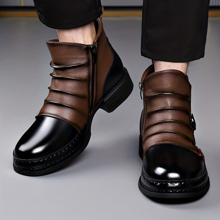 British Vintage Biker Boots with Side Zipper for Men