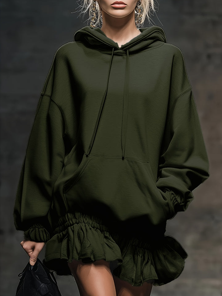 Hooded Ruffled Sweatshirt Dress for Women Casual Trendy Style