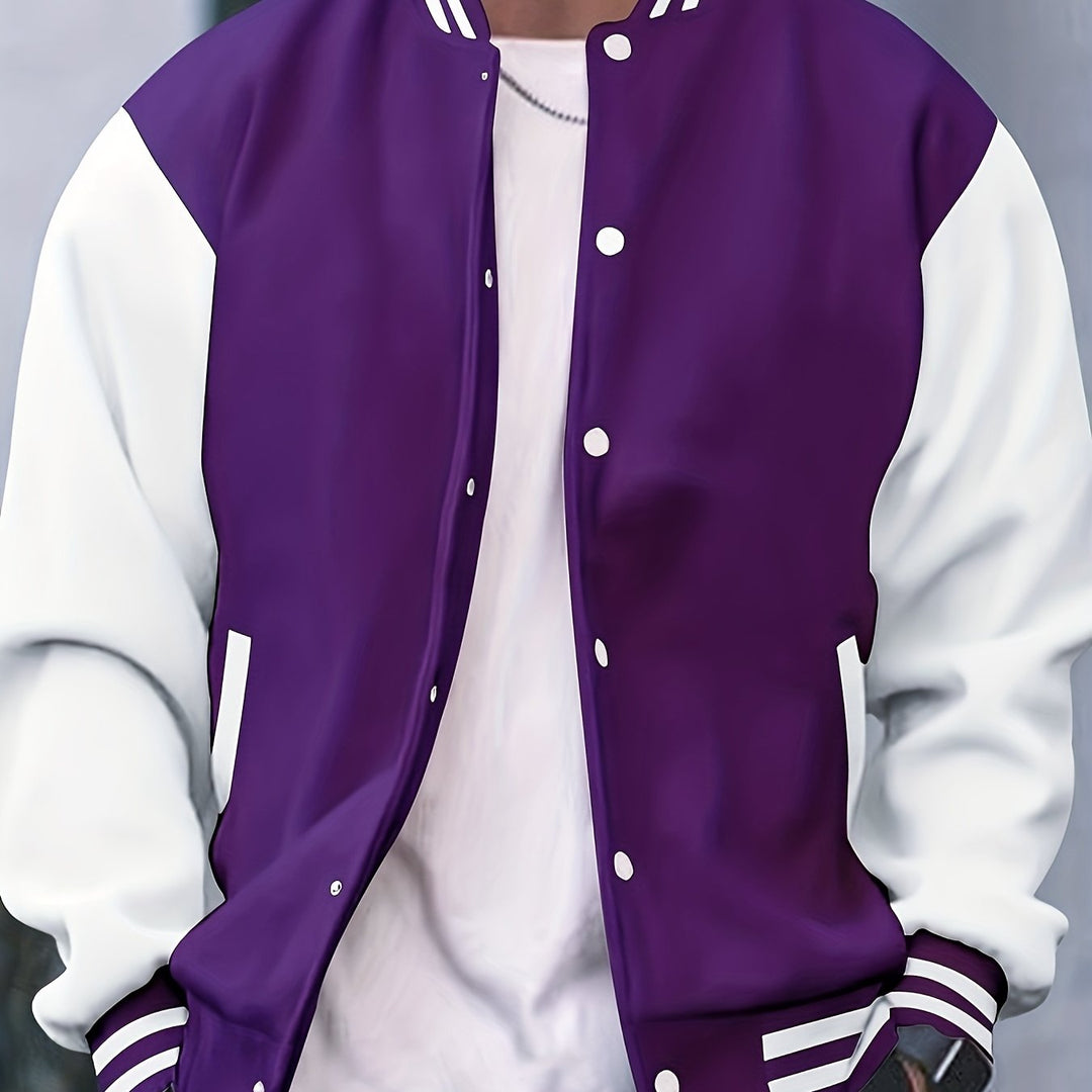 Men's Casual Baseball Jacket Spring Autumn Fashion Button Collar
